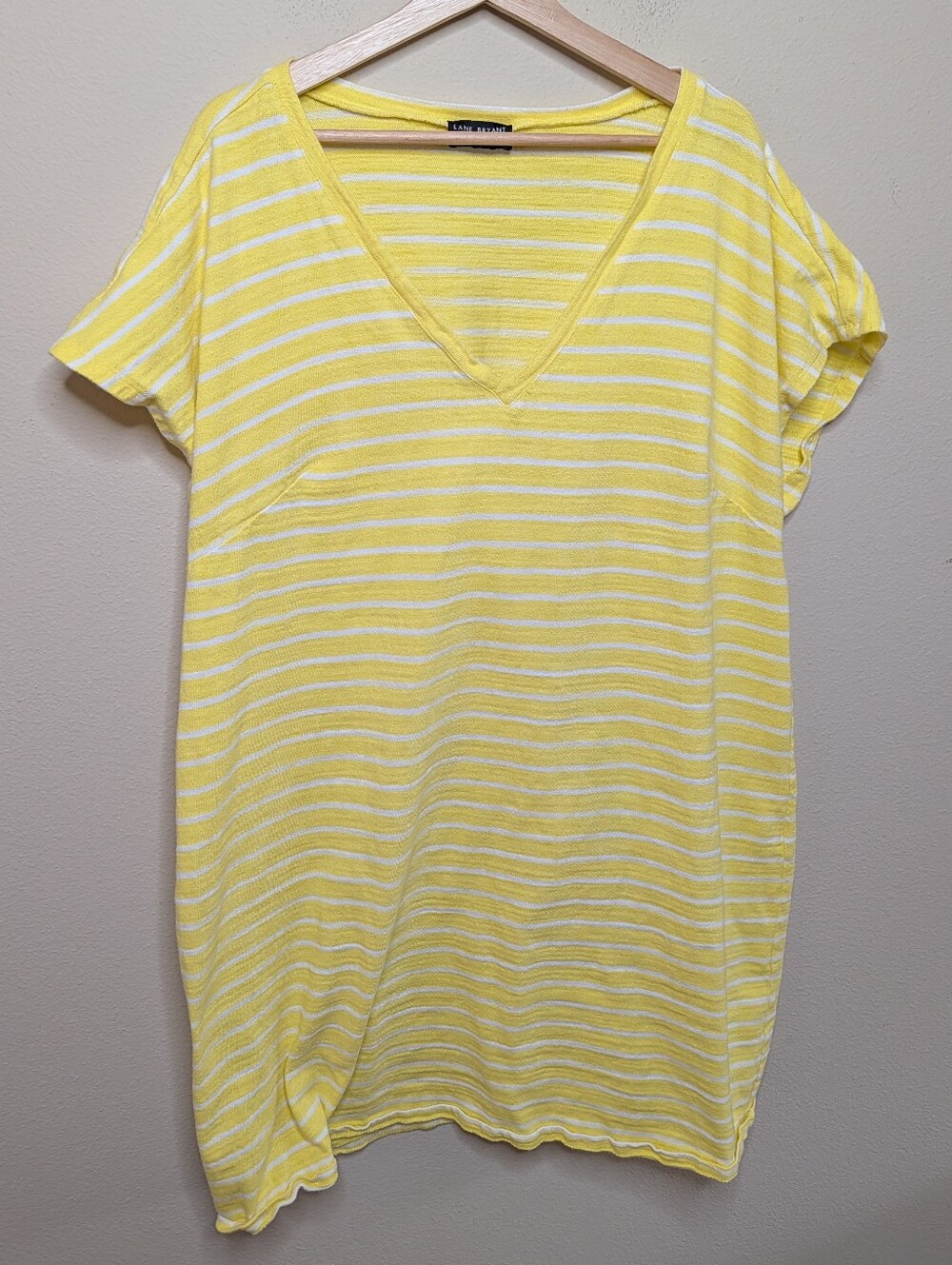 Lane Bryant‎ Yellow White Stripe V-Neck T-Shirt Dress Size 22/24 Cotton